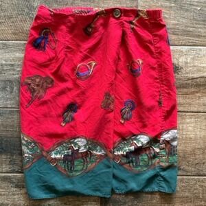 Susan Bristol Vintage Equestrian Theme Wrap Skirt,‎ Red Green, 10